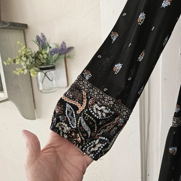 Style And Company Long Sleeve Black Paisley Dress Size Medium, Boho, Peasant - Picture 3 of 6